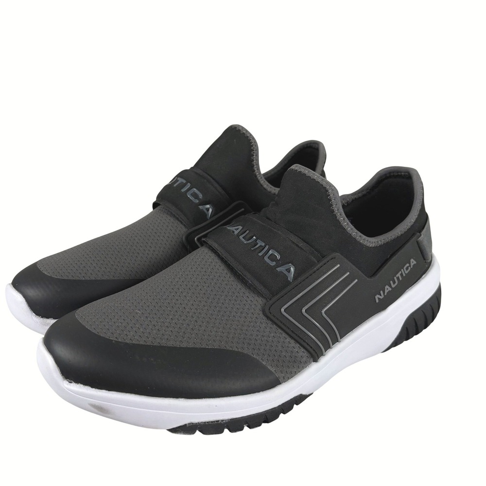Nautica Mens COLNOR Slip On Sneakers Black Charcoal Grey Athletic Shoes Size 10